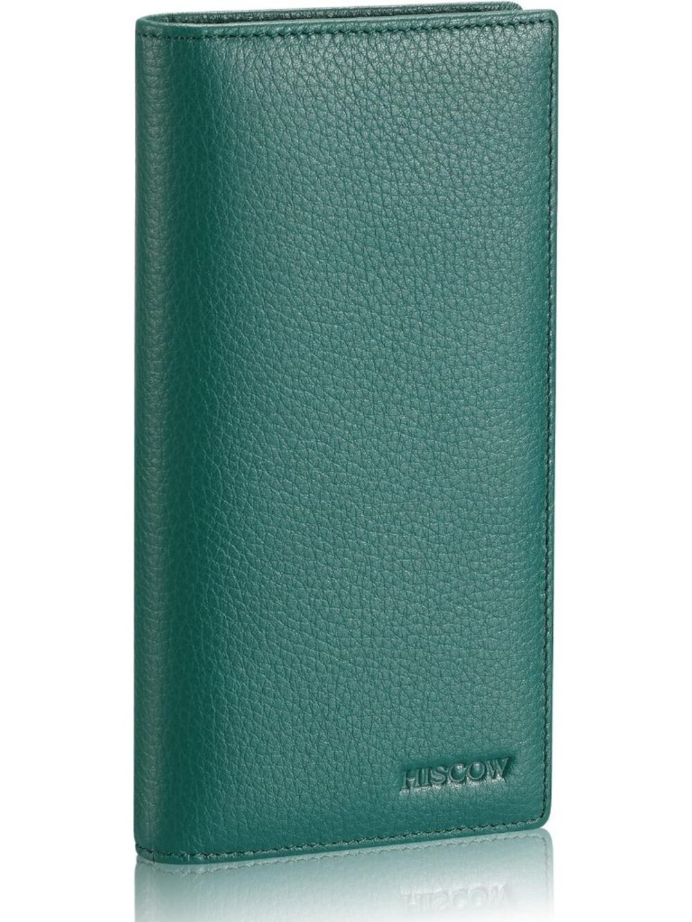 Men's Full Grain Leather Long Wallet - 15 Card Slots, Pebbled Green Design